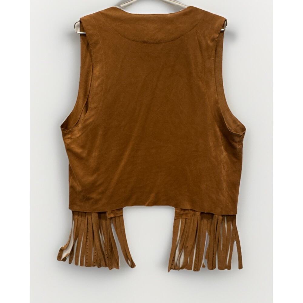 Brown Faux Suede Fringe Vest - Picture 5 of 7